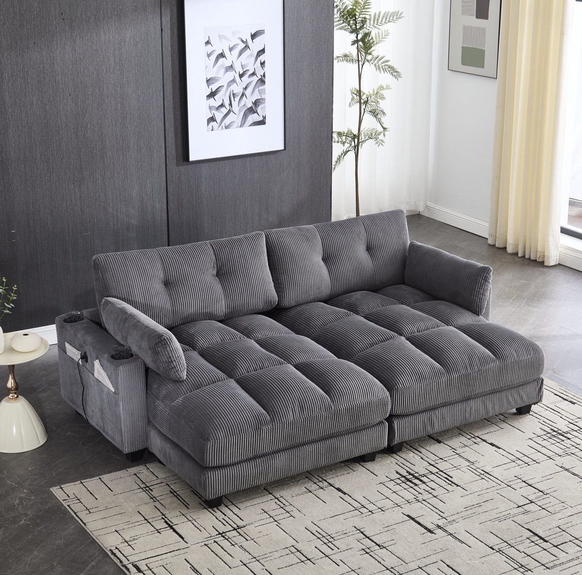 HAUSS SPOLE Hoekbank - Modulaire 2-Zits Bank - Deelbaar In 2 Fauteuils Met USB, Bekerhoude
