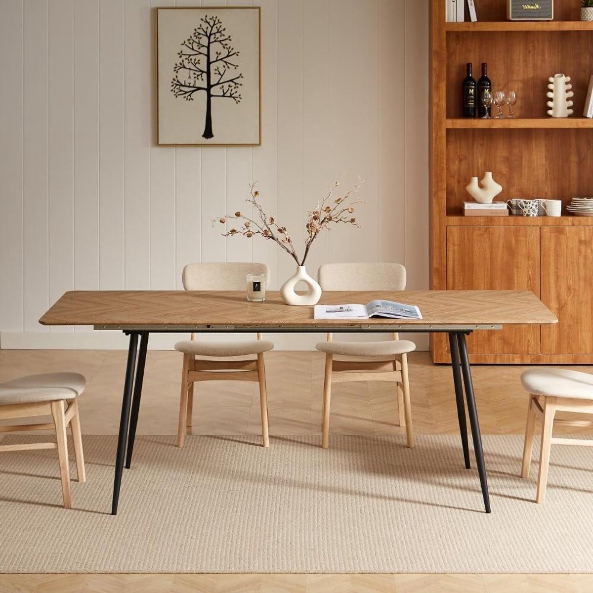 Eettafel Uitschuifbaar - Eettafel Paris - Gezellig Tafelen - Geïntegreerde Verlenging - 160 tot 200 cm - Hout en Zwart