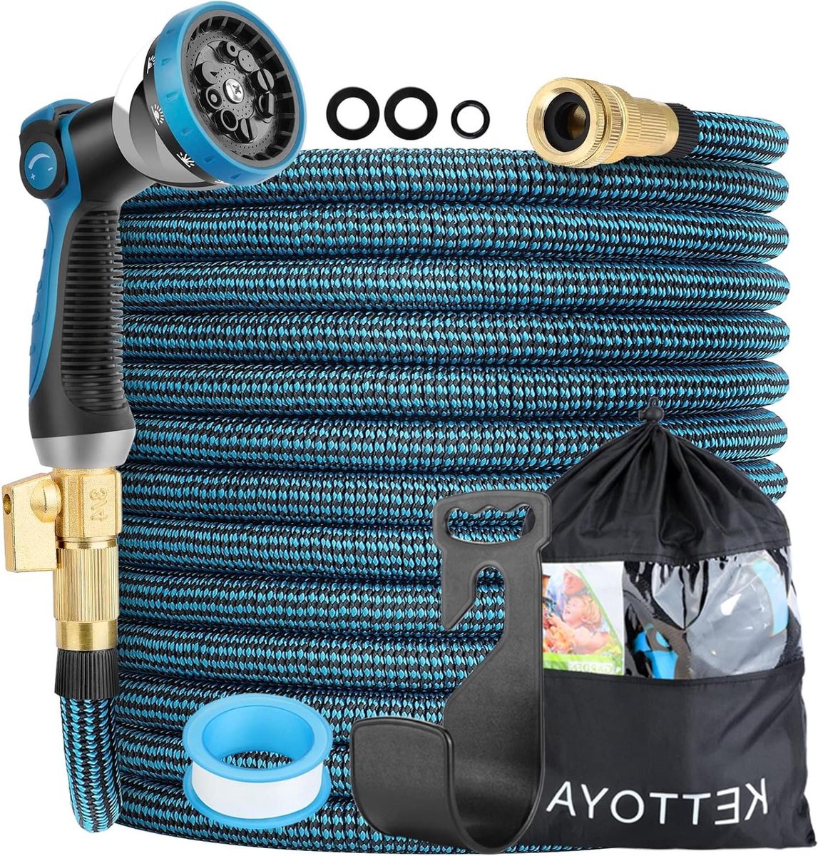 Uitbreidbare Tuinslang - Flexibele Waterslang - Tuin Water Geven - 10 Patronen Sproeikop - 150FT - Blauw
