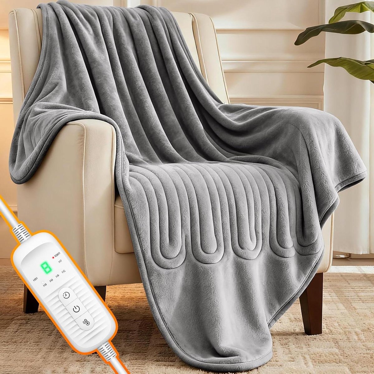 Verwarmde Deken - Elektrische Plaid - Warmte Genieten - Dubbelzijdig Flanel - 160 x 130 cm - Grijs