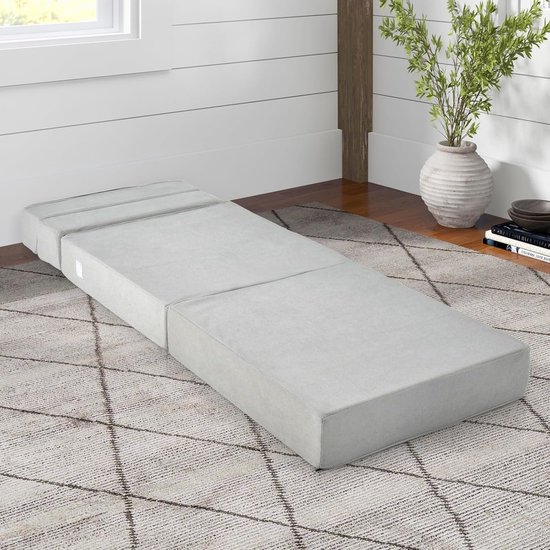 Inklapbare slaapbank - Gastenmatras vloer - Extra zitplek - Drievoudige klapfunctie - 190 x 71 cm - Grijs — afbeelding 3
