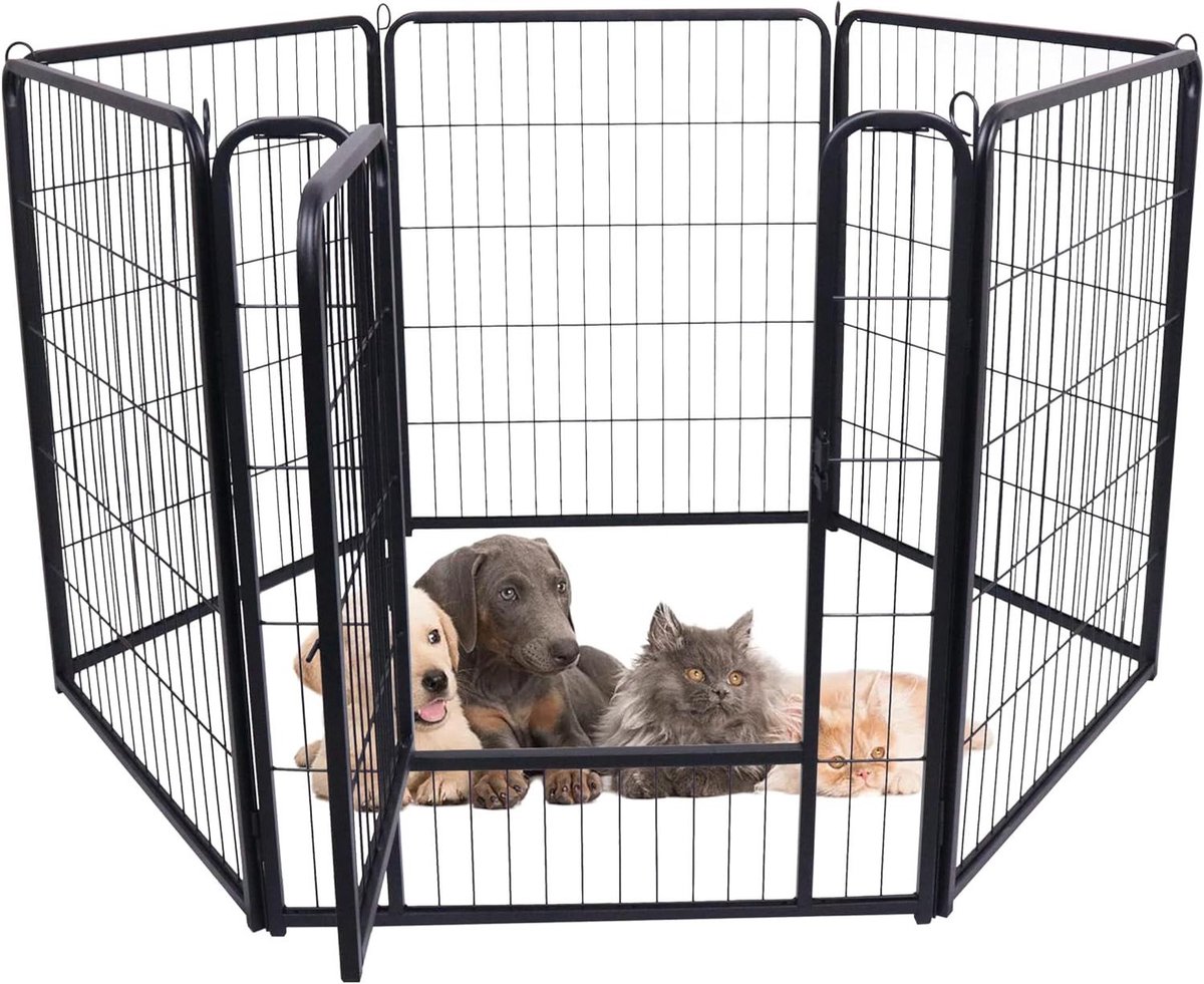 Dierenren - Puppy ren - Veilige Speelruimte - Opvouwbaar en uitbreidbaar - 80 cm hoog - Zwart