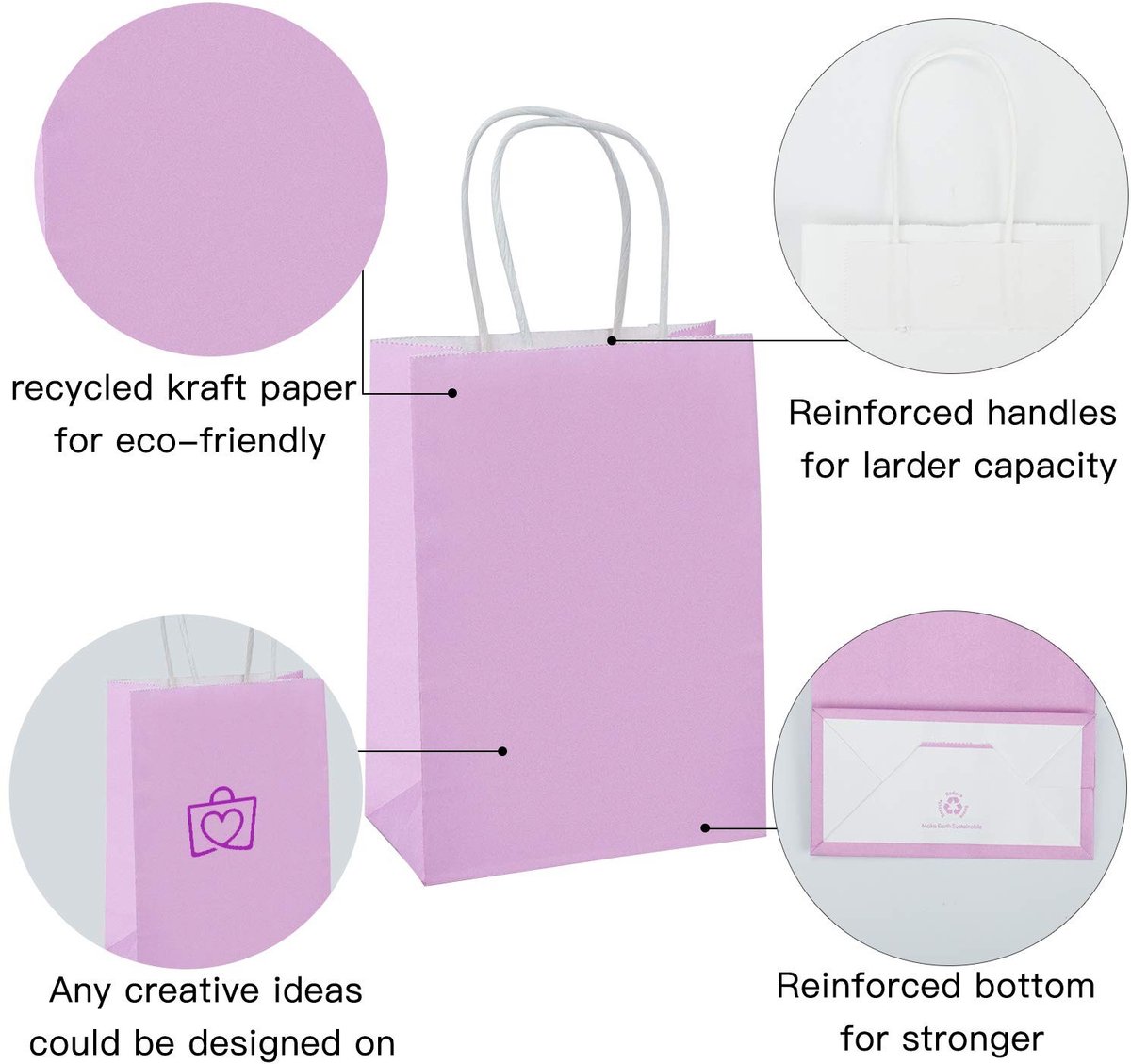 Dailygoods- Cadeauzakjes 21 x 11 x 27 cm - Papieren Zakjes - Kraft Lila - 25 Stuks - Met Handgrepen - Stevige Bodem - Geschenkzakjes