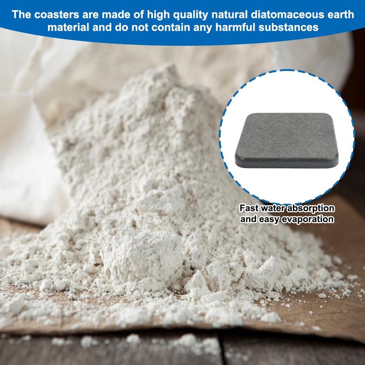 SnelShoppen - Set van 4 Sneldrogende Coasters van Diatomiet voor Badkamer en Keuken | Vochtabsorberende Onderzetters, Soap Dish, Milieu-vriendelijk, L