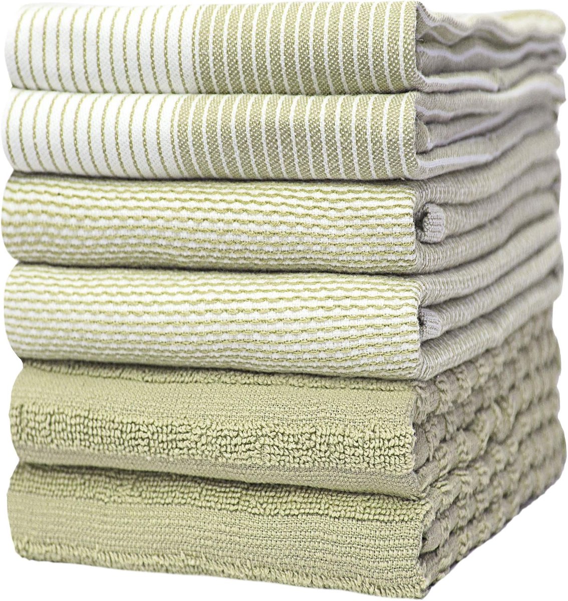 Thijox - XL Keukenhanddoeken 50x70 cm - Set van 6 Theedoeken van Katoen - Elegant en Zacht - Robuust Ringgesponnen Katoen in Saliegroen - Voor Keuken