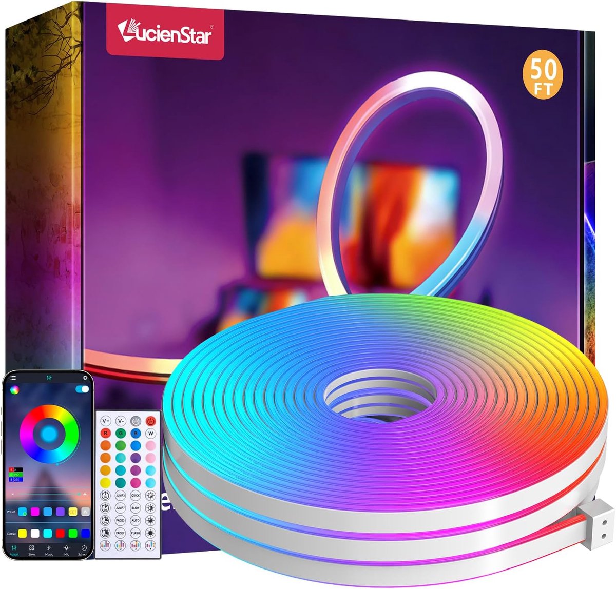 Thijox - 15 meter 24V RGB Neonlichtslang, IP65 Waterdichte Flexibele LED Neonlichtstrip met Afstandsbediening en App-Besturing, Muzieksynchronisatie v