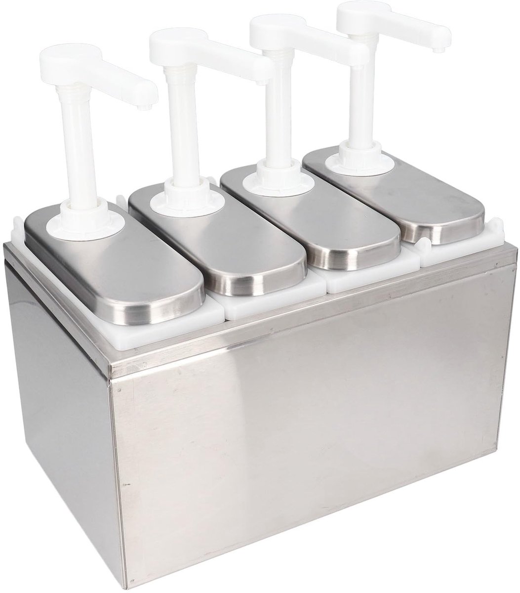 Dailygoods- Sausdispenser 1L - Saus dispenser met pomp - Kunststof/Roestvrij staal - Flexibele doseerkop - Handig voor keuken/restaurant - Tot 35ml per druk - Kruidenpomp