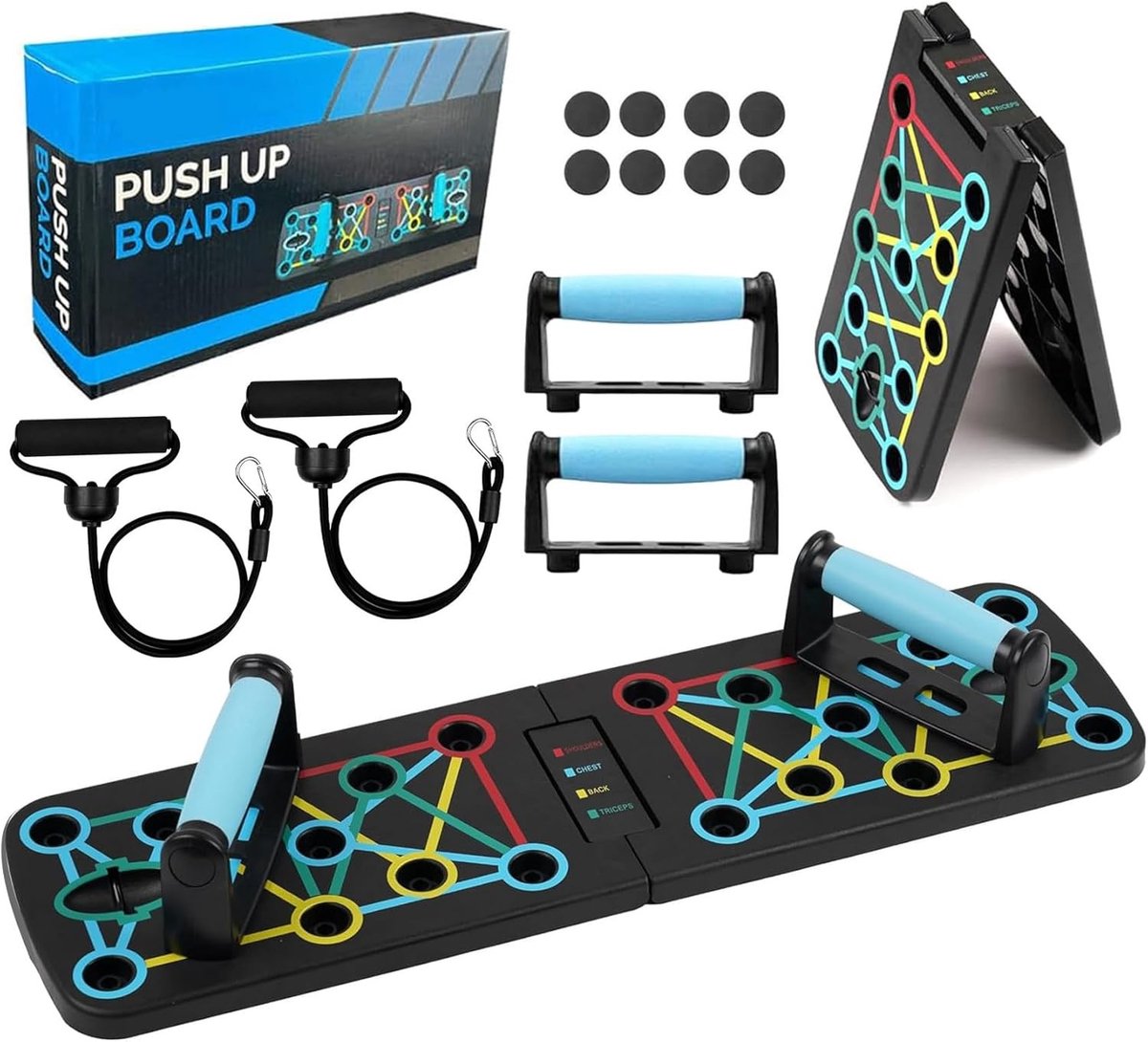 Multifunctionele 17-in-1 Vouwbare Push-up Plank met Weerstandsbanden voor Thuis Fitness, Ideaal voor Buik-, Borst- en Armspieren, Krachttraining voor Mannen