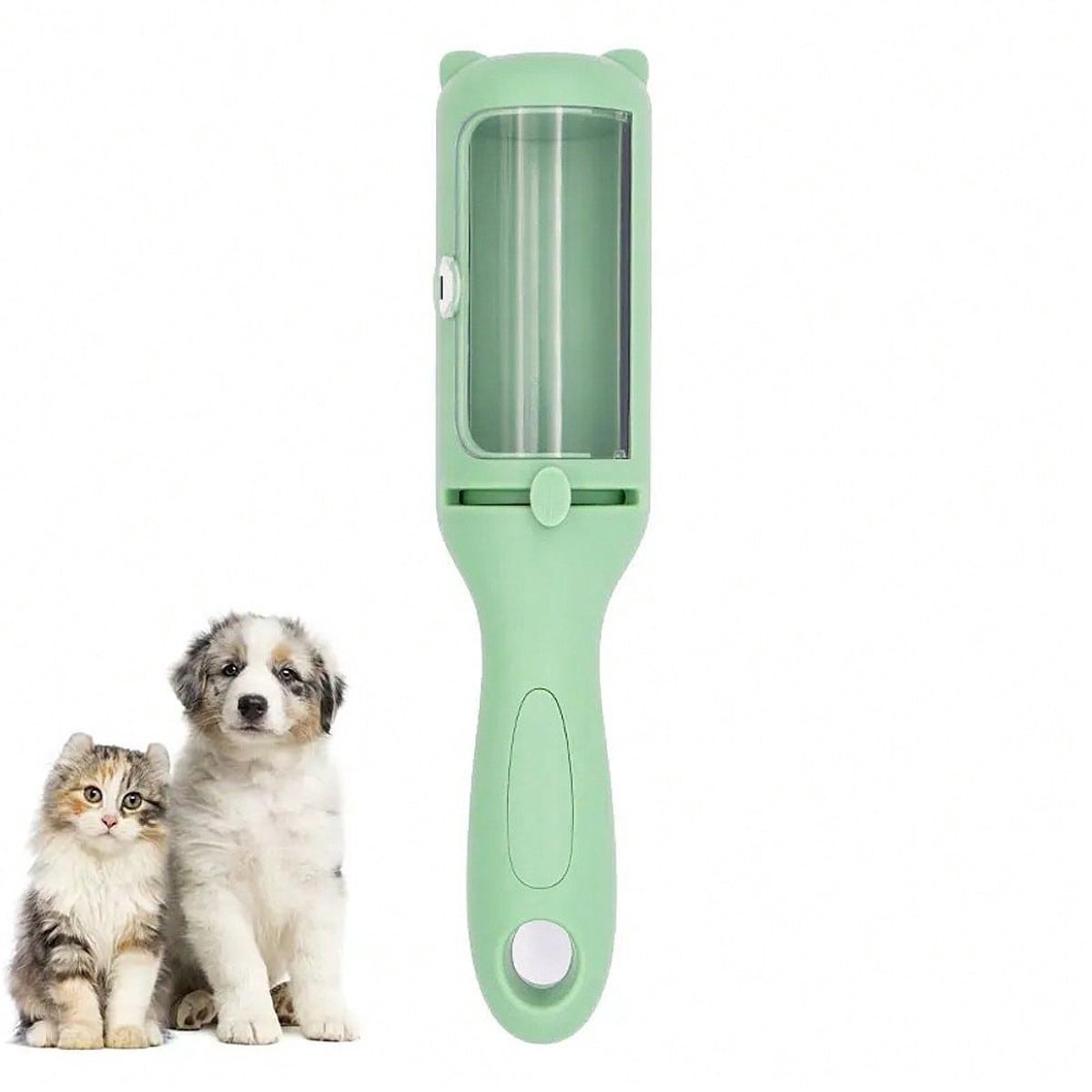 OLOEY Reinigingsborstel voor huisdieren – Zelfreinigende borstel voor katten (lang- en kortharig) voor het verwijderen van losse haren en verzorging; inclusief opvangbakje; geschikt voor kittens, honden en konijnen; met massagefunctie (groen)