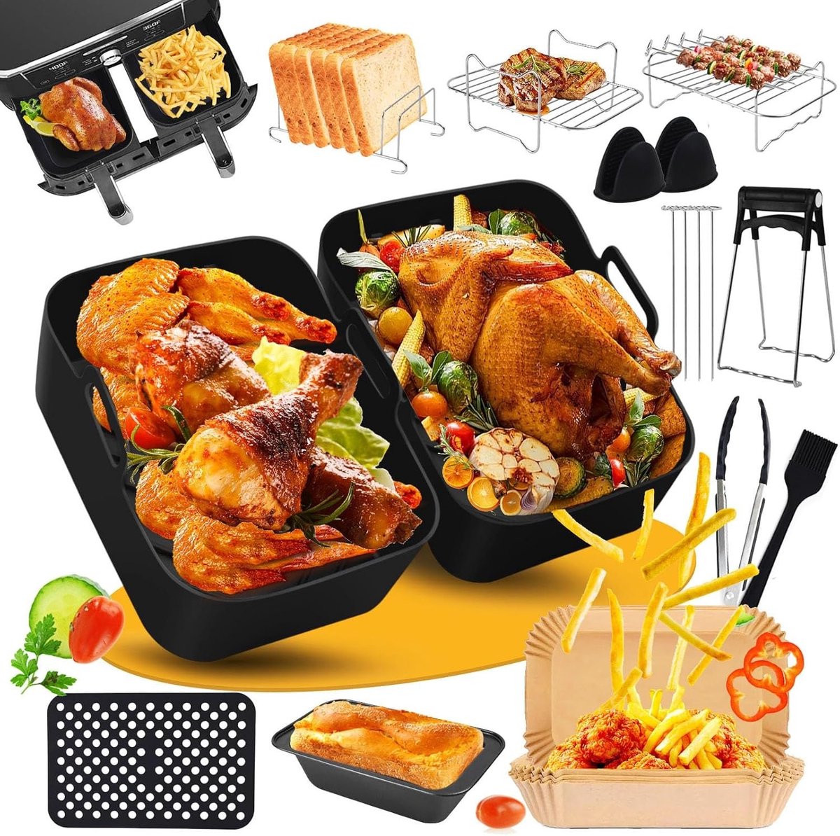 Accessoires voor Airfryer, BPA-vrije siliconen bakvorm, bakpapier en rasp voor optimale resultaten, geschikt voor 7.6L-9.5L modellen