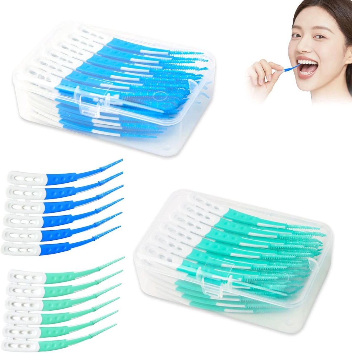 Set van 120 Interdentale Borstels voor Effectieve Mondhygiëne, Rubberen Tandenstokers en Gebogen Tandenreiniger voor Beugels en Tussenruimtes