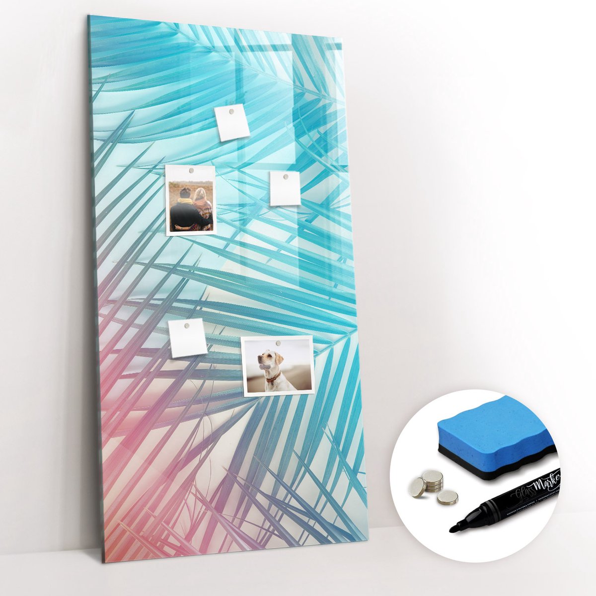 Tulup Whitebord - Palmbladeren - 60 x 120 cm - Blauw Magnetische borden voor reismagneten - Gratis 5 Sterke Magneten + Whiteboard Marker & Wisser - Organizer Muur - Foto Magneetbord - Notitiebord Werkplek