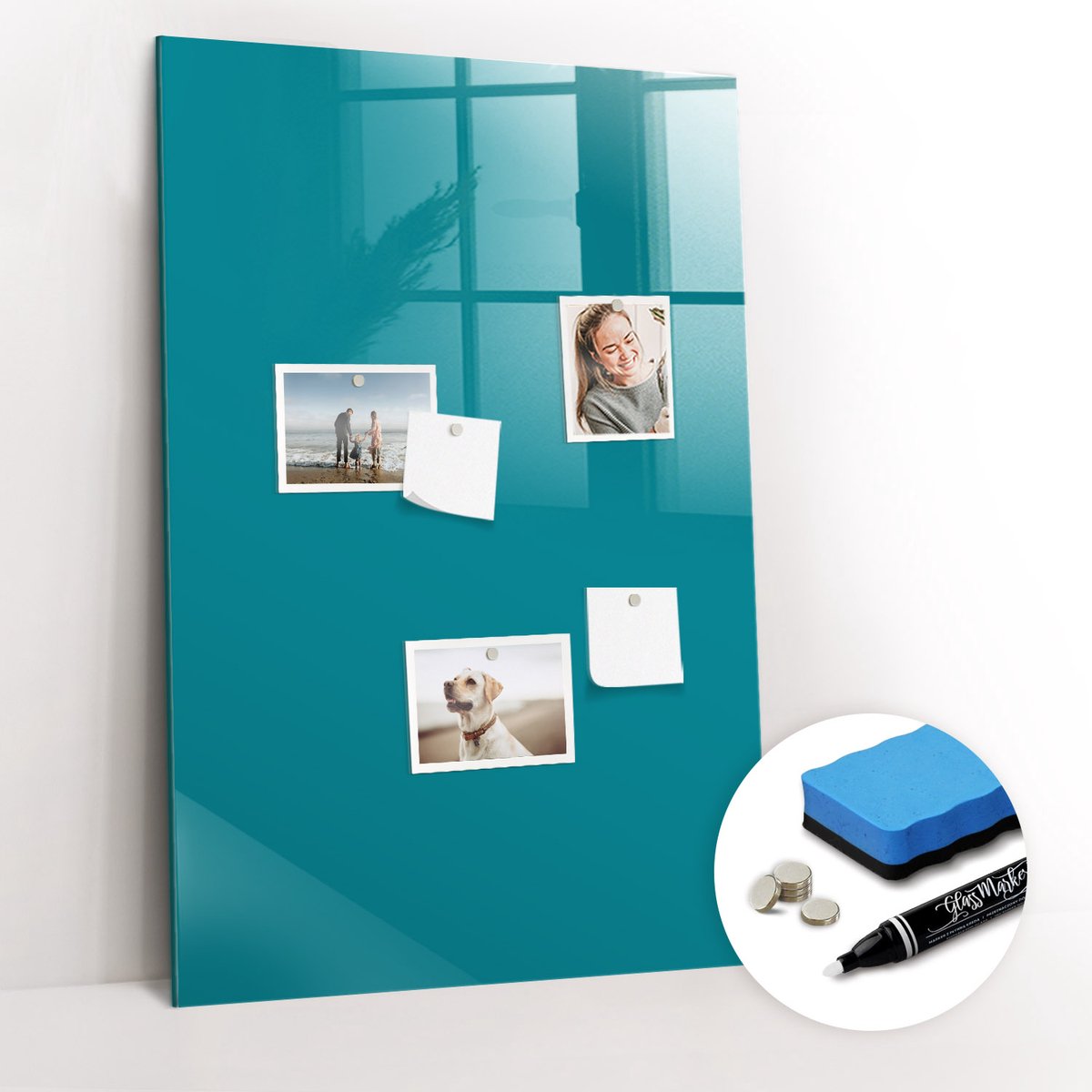 Tulup Whitebord - Zeekleur - 60 x 90 cm - Maritiem Magnetisch Bord - Gratis 5 Sterke Magneten + Whiteboard Marker & Wisser - Moderne Wanddecoratie - Magnet Board - Notitiebord Werkplek