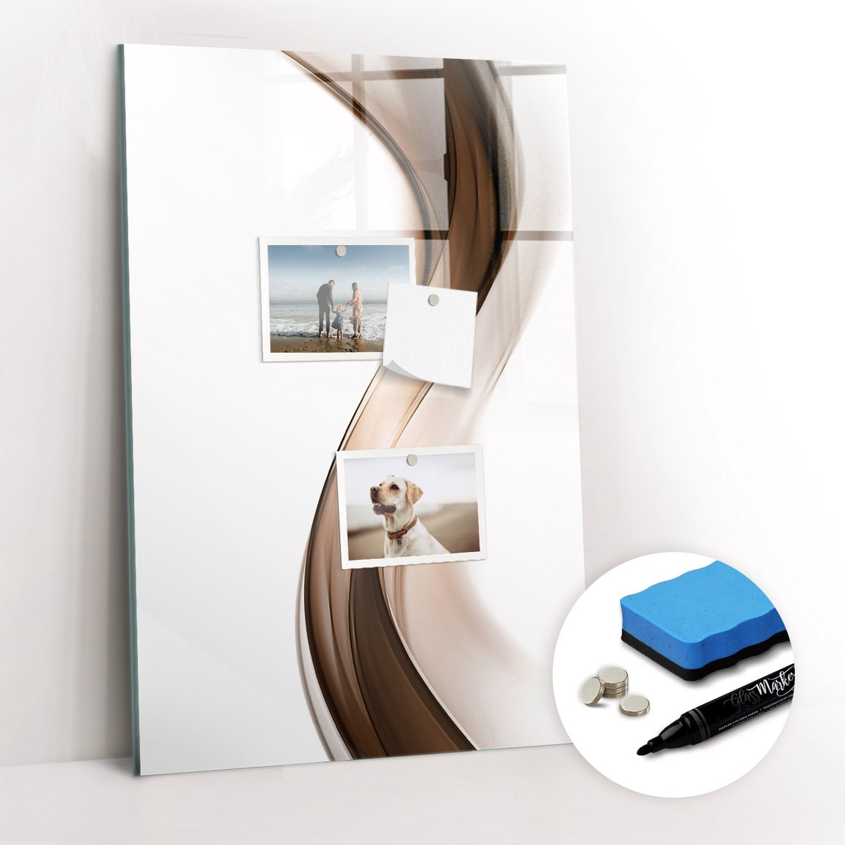 Tulup Whitebord - Abstractiegolf - 40 x 60 cm - Bruin Magnetisch Bord Kind - Gratis 5 Sterke Magneten + Whiteboard Marker & Wisser - Moderne Wanddecoratie - Magnetisch Bord Kind - Notitiebord Werkplek