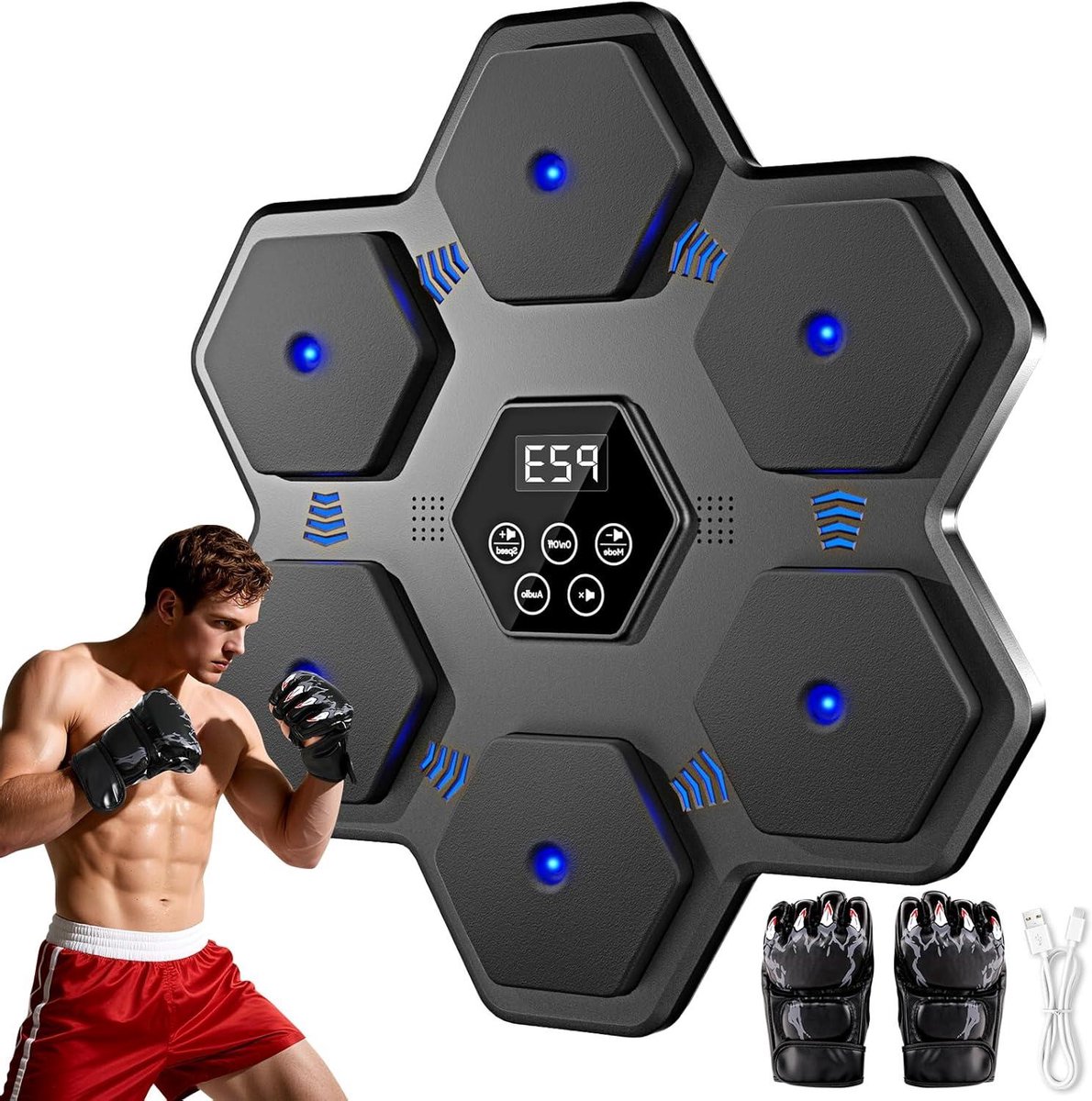 Slimme Boks Trainer - Muziek Box Machine - Fitness Thuis - Bluetooth Muziek Integratie - 46.7 cm Breed - Zwart
