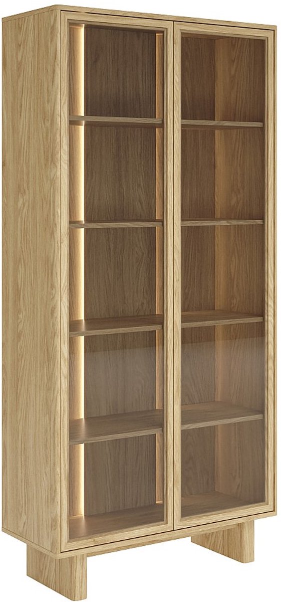 Vente-unique Vitrinekast 2 deuren met leds in MDF en gehard glas - Natuurlijk licht TERLONA