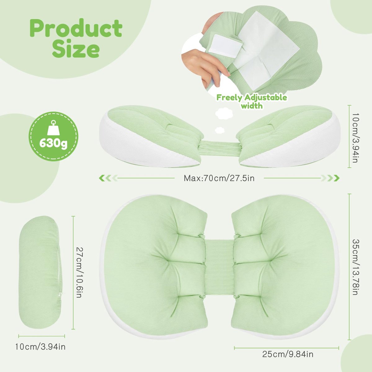 verstelbaar comfortabel lichaamskussen, tailleondersteuningskussen, borstvoedingskussen, heupen, been, beste cadeau voor zwangere moeder (groen)
