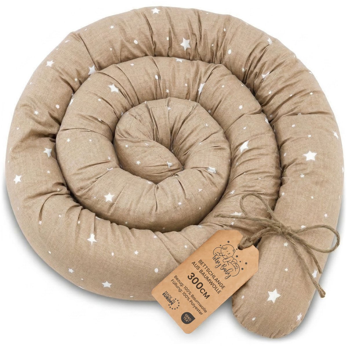 Zijslaper kussen Lichaamskussen 300 cm Katoen - Lang kussen bed rol slaapkussen nek rol Decoratie voor kinderkamer Oeko-Tex Beige met witte sterren