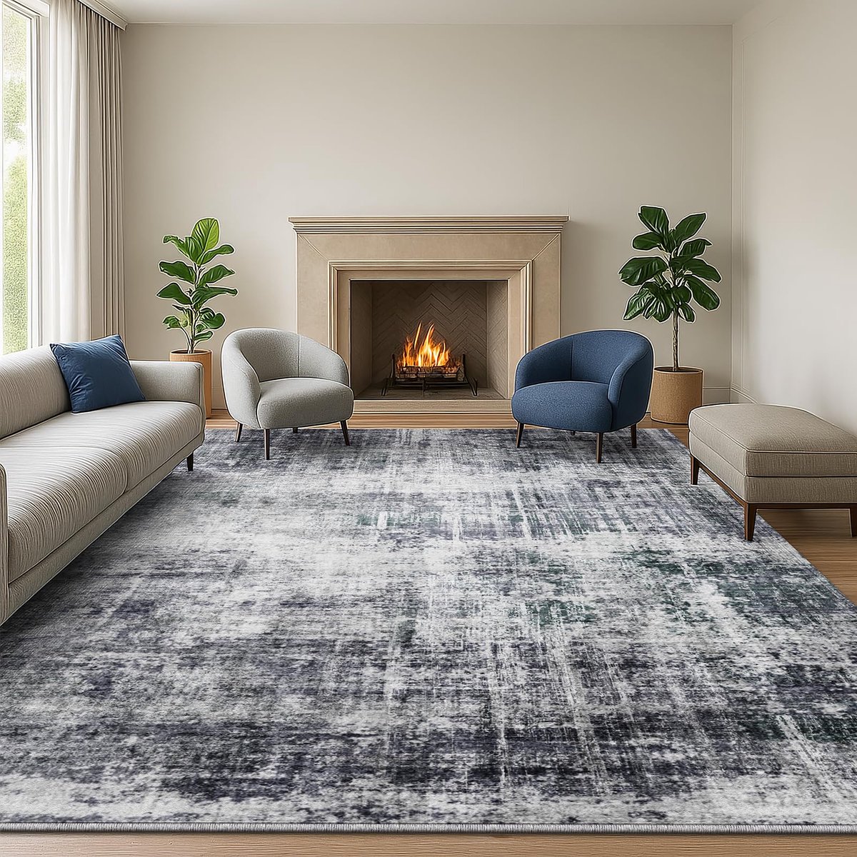 Woonkamer Tapijt 200x290 cm, kortpolig, superzacht, modern abstract, wasbaar & antislip, groot tapijt voor woonkamer, slaapkamer, kinderkamer, eetkamer, kantoor, Lichtgrijs