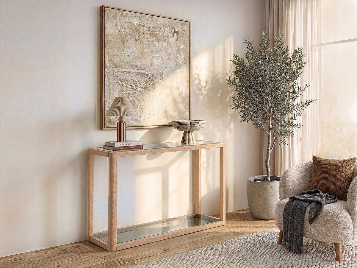 Vente-unique Sidetable van gehard glas en eiken - Transparant en Natuurlijk - ZUNARIL