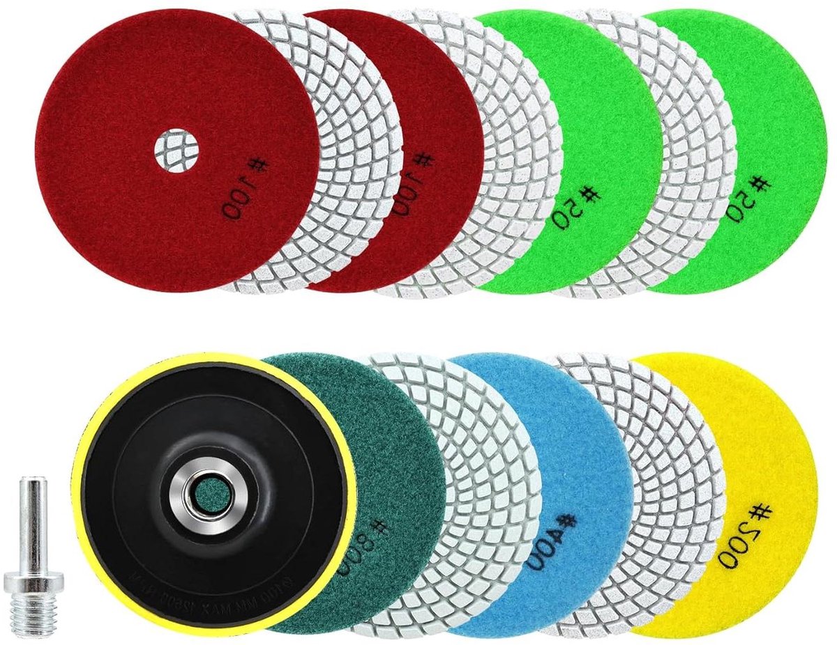 Diamant Polijstschijven - Diamantschijven Slijpschijven - Stenen Polijsten - 12 Delige Set - 100 mm - Gekleurd