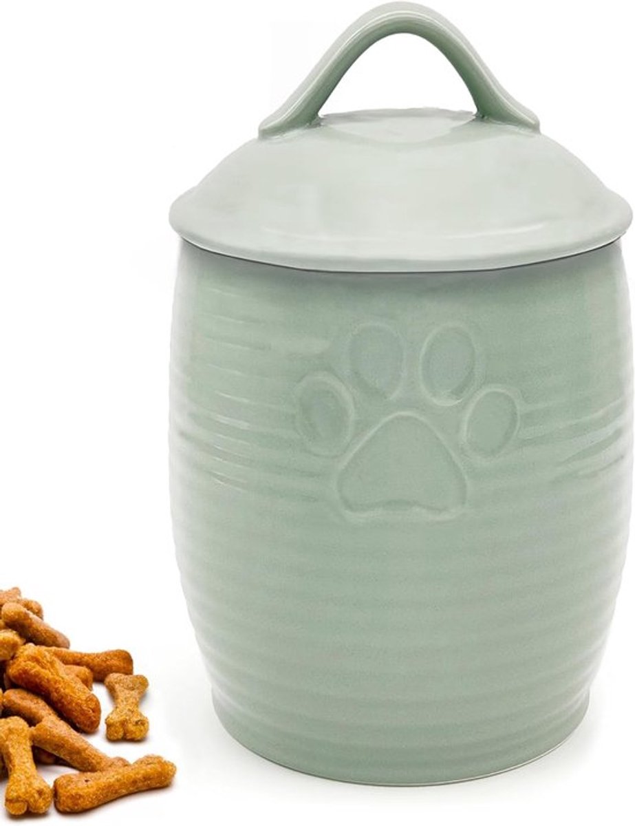 Grote Hondensnoepcontainer - Luchtdicht - Schattige Hondensnoep Jar met Deksel - Rustieke Hondensnoep Opslagcontainer - Keramische Kattenvoer Jars voor Aanrecht - Groen