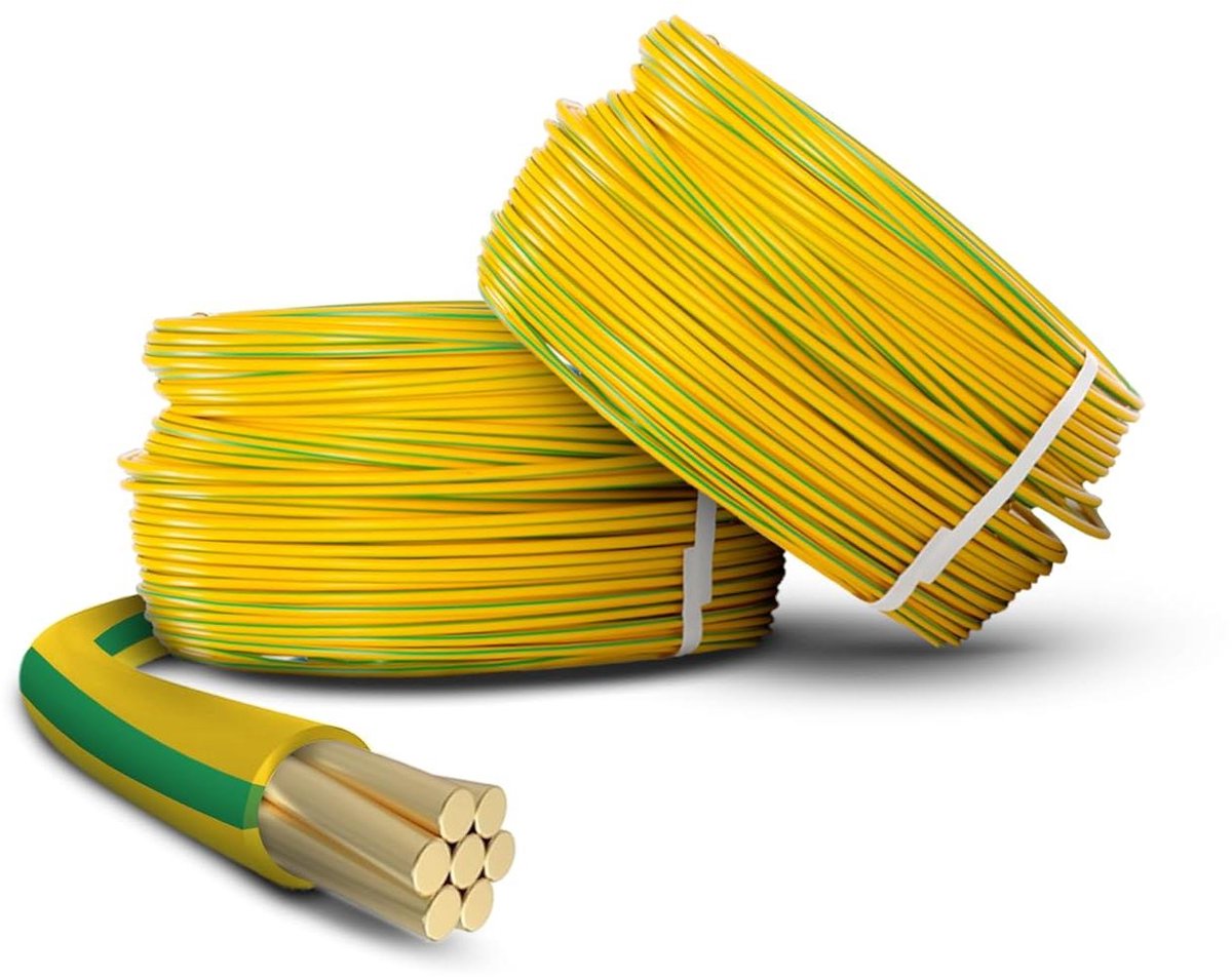 Enkelkern Kabel - Aardingsdraad - Binnenbedrading - BASEC goedgekeurd - 2 Meter - Geel Groen
