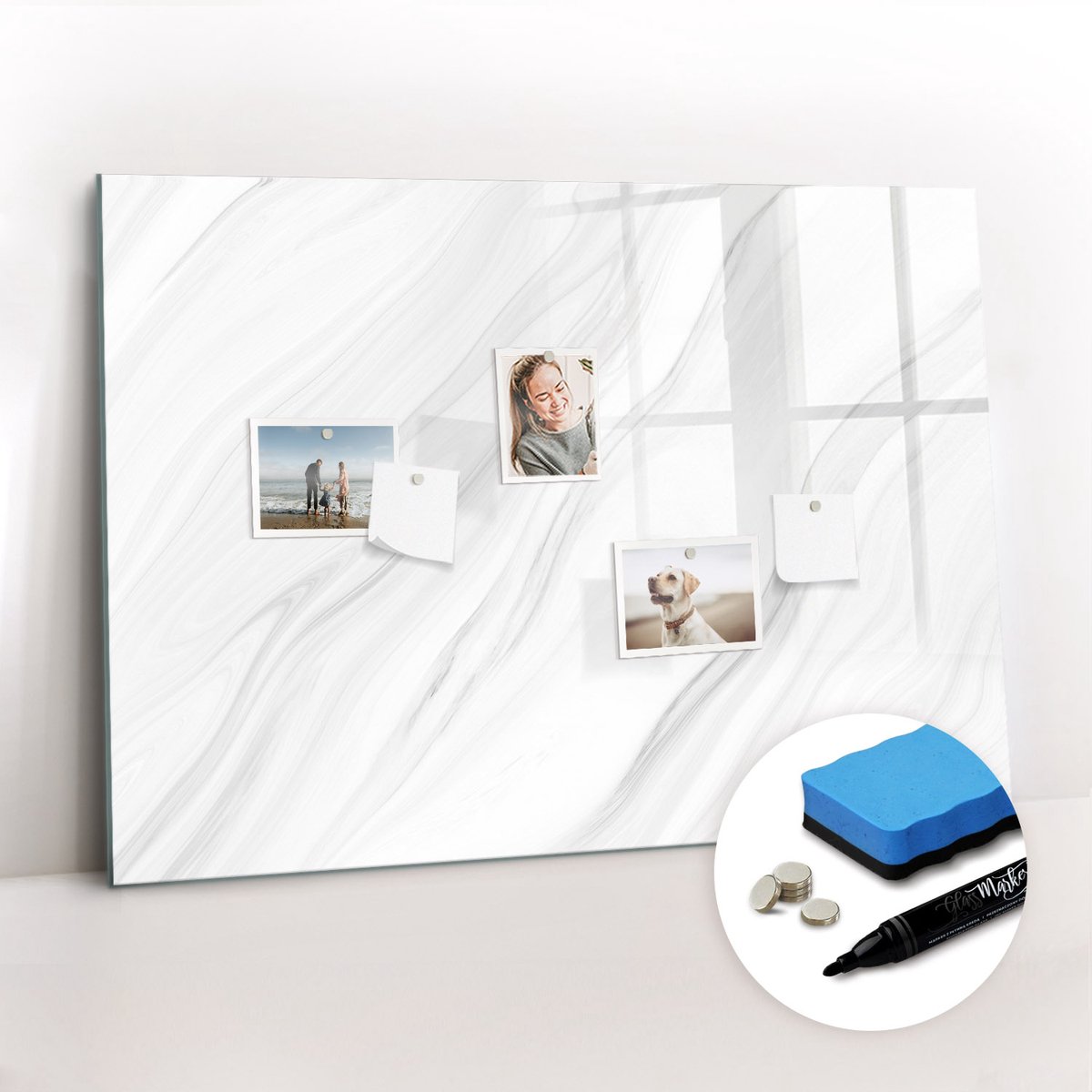 Tulup Whitebord - Decoratief marmer - 100 x 70 cm - Wit Memobord Keuken - Gratis 5 Sterke Magneten + Whiteboard Marker & Wisser - Interieur Accessoires Kantoor - Memo Magneetbord - Inspiratiebord Kantoor