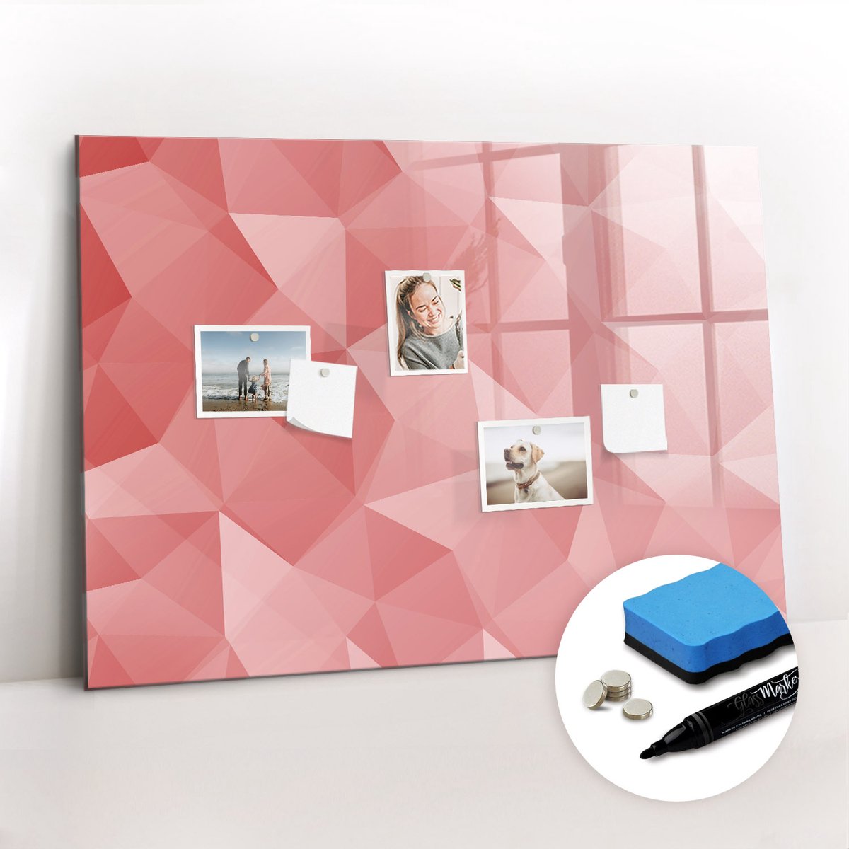 Tulup Whitebord - Abstracte geometrische driehoeken - 100 x 70 cm - Rood Magnet Board - Gratis 5 Sterke Magneten + Whiteboard Marker & Wisser - Design Memobord - Magnetisch Wandbord - Inspiratiebord Kantoor