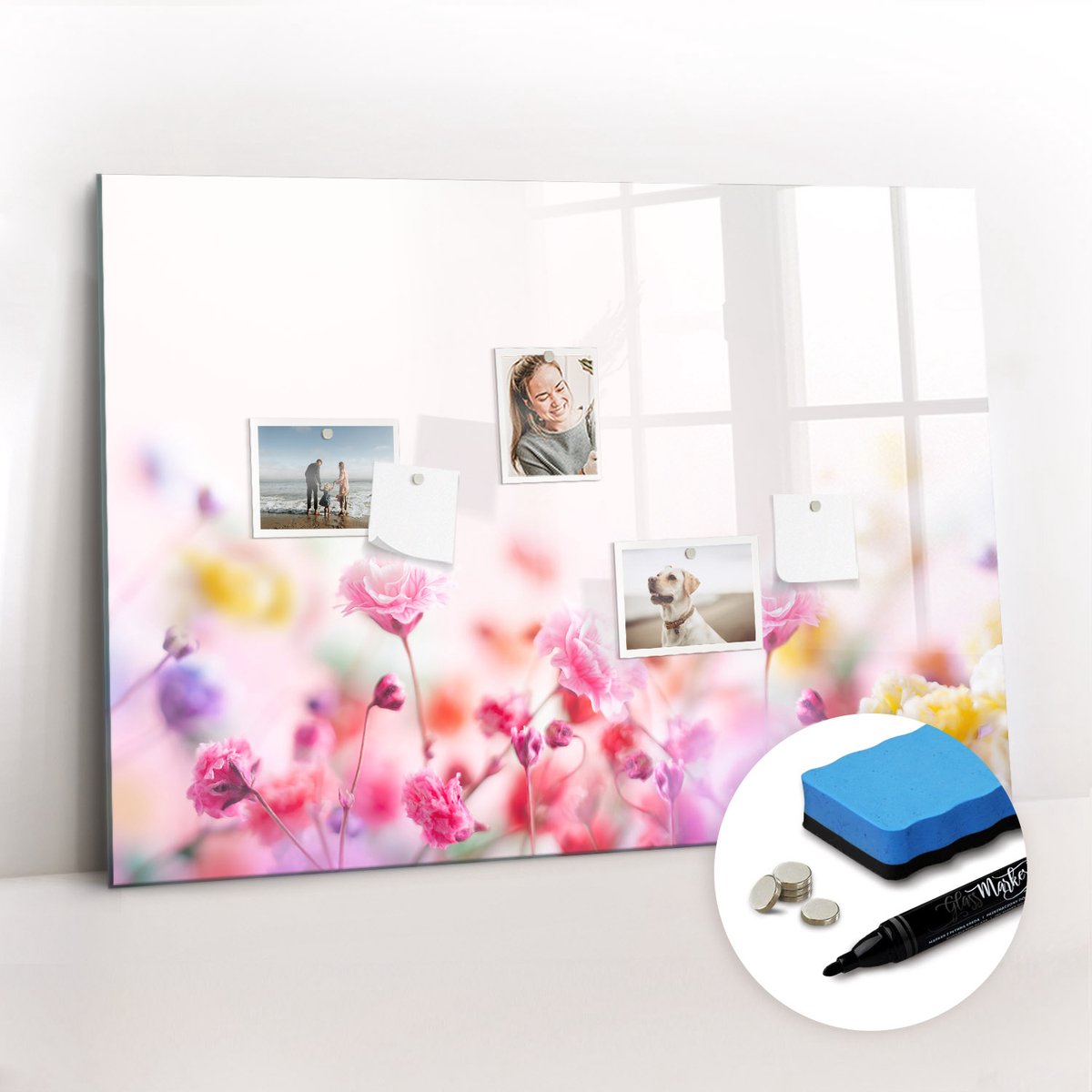 Tulup Whitebord - Bloemen in de weide - 100 x 70 cm - Veelkleurig Magneetbord Muur - Gratis 5 Sterke Magneten + Whiteboard Marker & Wisser - Wanddecoratie Kantoor - Magneetbord Rechthoekig - Inspiratiebord Kantoor