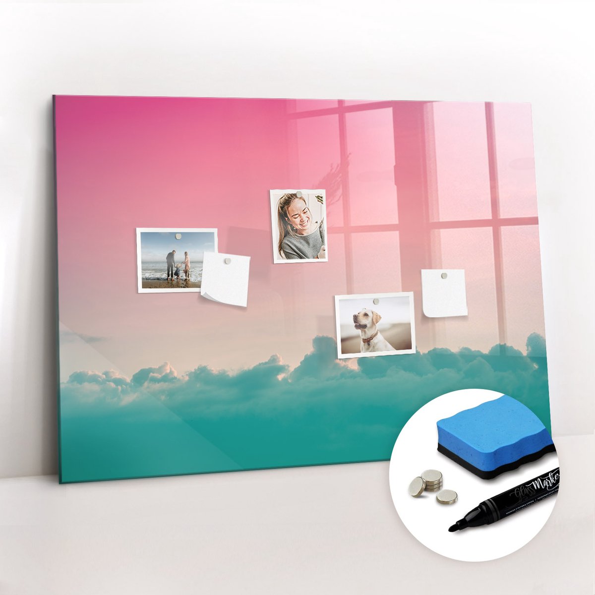 Tulup Whitebord - Gradiëntlucht - 100 x 70 cm - Veelkleurig Magnetisch Memobord - Gratis 5 Sterke Magneten + Whiteboard Marker & Wisser - Organizer Muur - Magnet Board - Organiseer Je Bureau