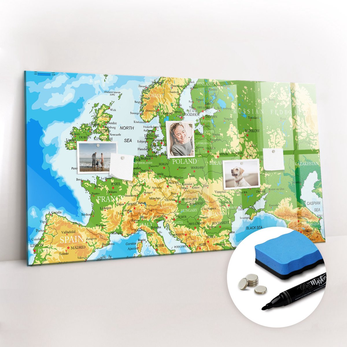 Tulup Whitebord - Wereldkaart voor school - 120 x 60 cm - Veelkleurig Memo Magneetbord - Gratis 5 Sterke Magneten + Whiteboard Marker & Wisser - Organizer Muur - Magneetbord Rechthoekig - Organiseer Je Bureau