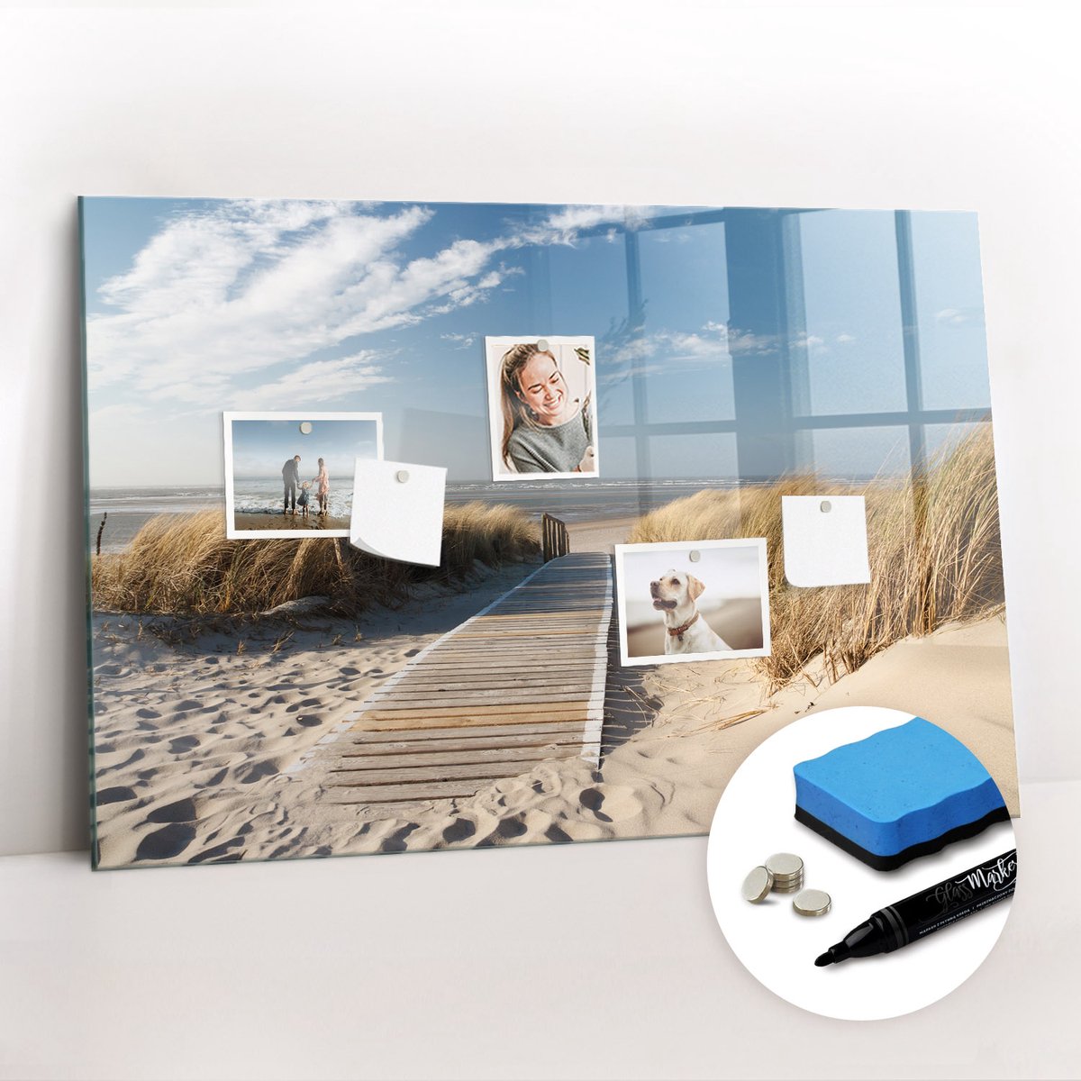 Tulup Whitebord - Uitzicht op het strand - 90 x 60 cm - Veelkleurig Magnetisch Memobord - Gratis 5 Sterke Magneten + Whiteboard Marker & Wisser - Moderne Wanddecoratie - Magnetic Board - Organiseer Je Bureau