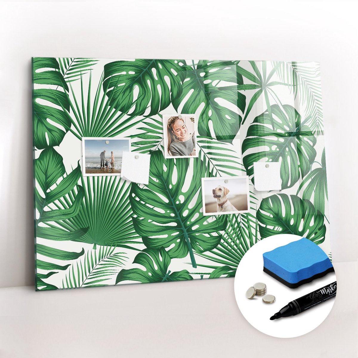 Tulup Whitebord - Groene monstera bladeren - 100 x 70 cm - Groente Magnetisch Bord Kind - Gratis 5 Sterke Magneten + Whiteboard Marker & Wisser - Moderne Wanddecoratie - Magnetisch Bord - Organiseer Je Bureau