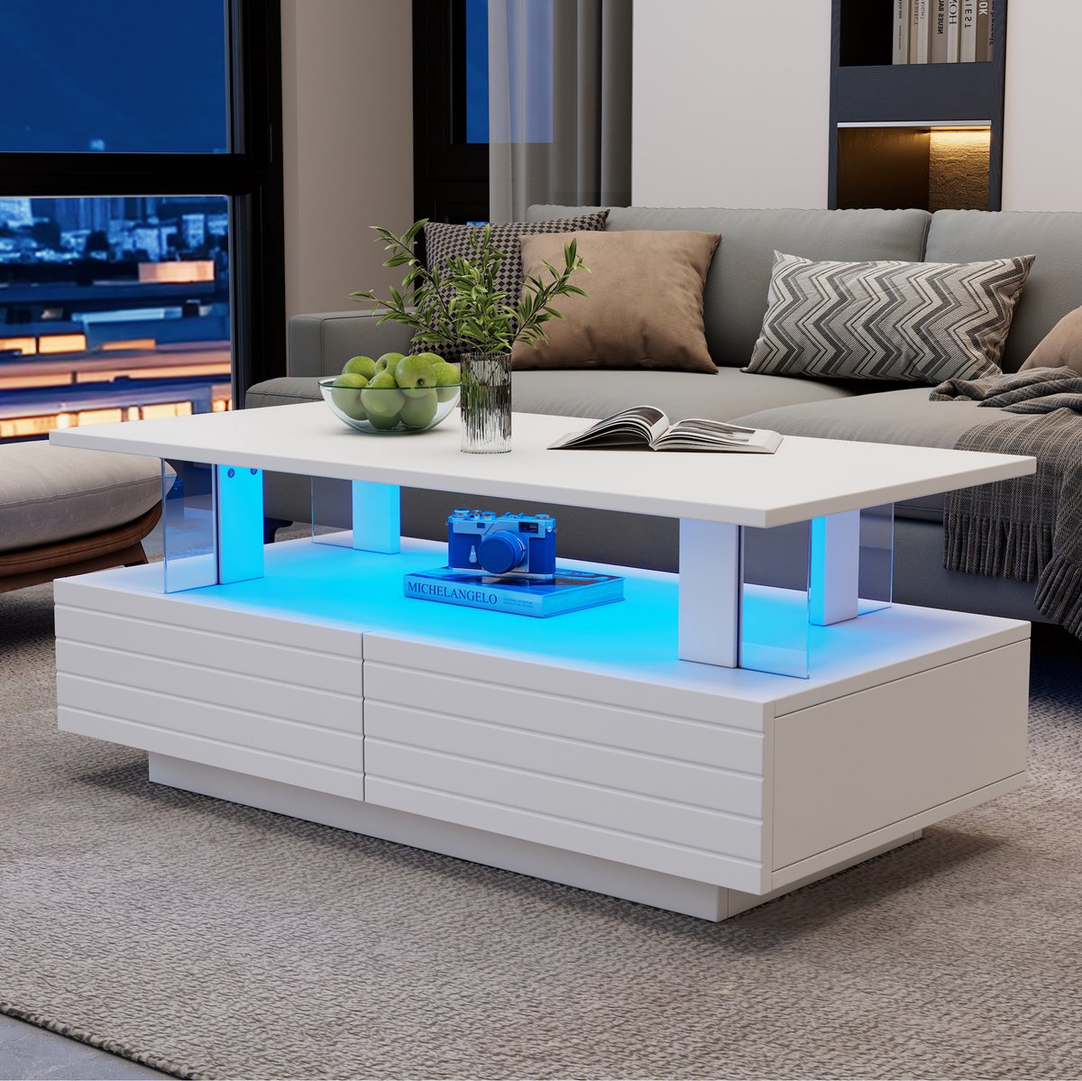 Salontafel Met Ledverlichting En Opbergruimte - App En Afstandsbediening - Voor Woonkamer En Kantoor - Acryl - 100 x 50 x 42,5 Cm - Wit