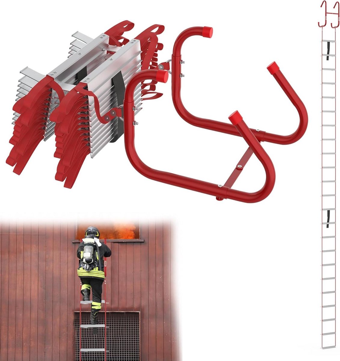 Reddingsladder Aluminium - Vluchtladder Noodladder - Veilige Evacuatie Thuis - Brandwerend & Robuust - 75 meter - Rood
