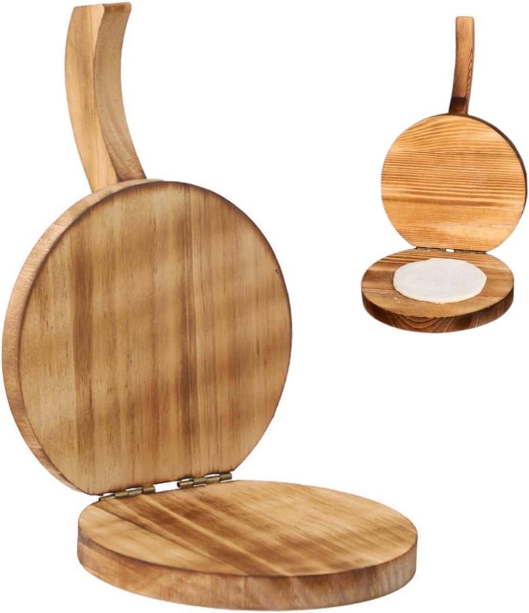 Houten Tortillapers - Deegpers Tortilla - Flatbreads Maken - Arbeidsbesparend Ontwerp - 14 cm - Natuurlijk Hout