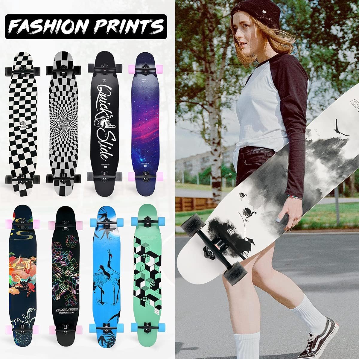 Skateboard - Skate board - Vervoer en recreatie - Dubbele kick-concave design - 117 x 20 cm - Ink painting