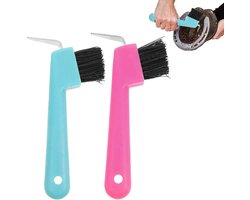 Hoefkrabber Paard - Paardenkrabber Verzorgingsset - Hoefonderhoud Reinigen - 2-in-1 Haak en Borstel - Lengte 17 cm - Willekeurige Kleur