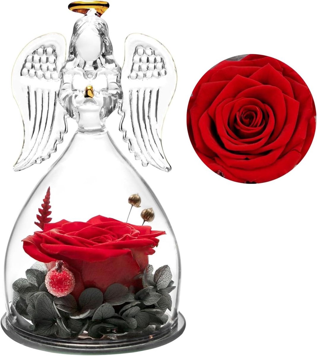 Eeuwige Roos Engel - Gestabiliseerde Bloem - Cadeau Geven - Echte Roos - 18.5 x 12.5 x 9.8 cm - Rood