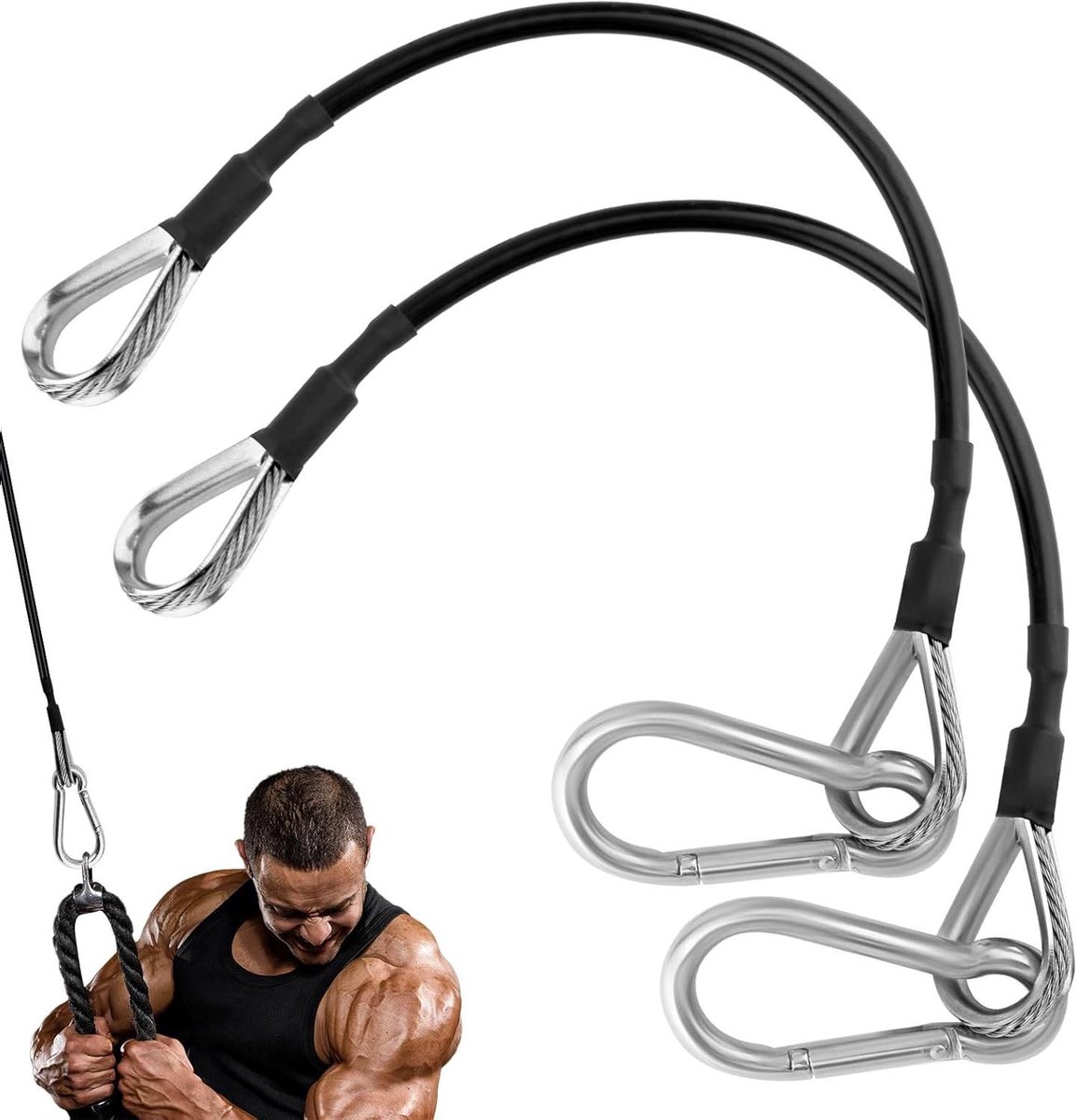 Sportkabel Verlenging - Fitness Touwbevestiging - Krachttraining - Roestvrijstalen Draadkern - 25.4 cm - Zwart