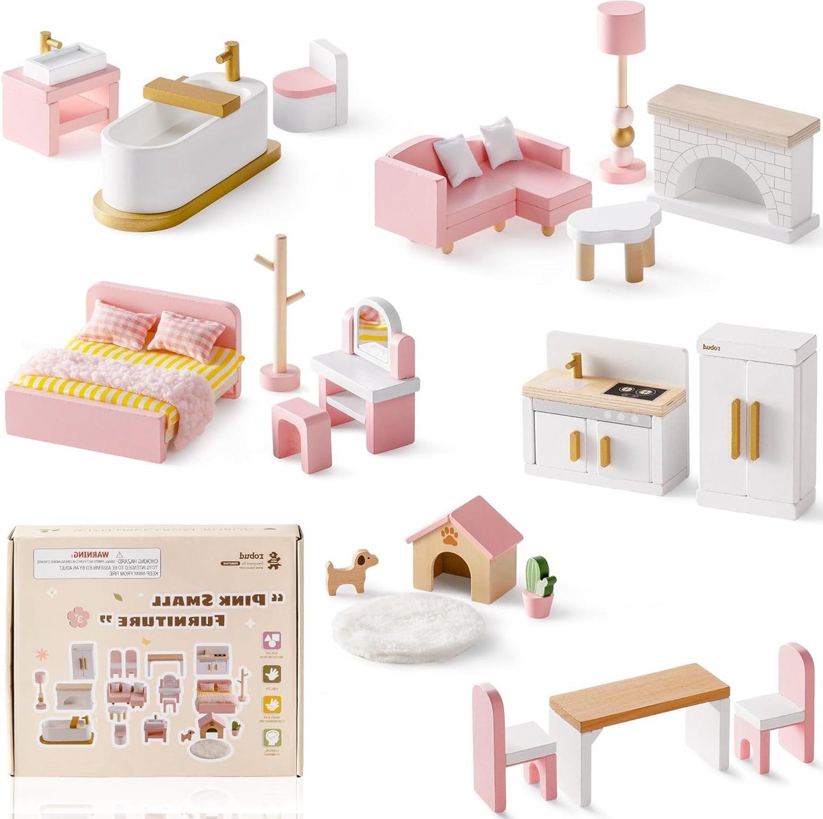 Houten Poppenhuis Meubels - Miniatuur Meubels Poppenhuis - Fantasie Spelen - 28 Delige Kamer Sets