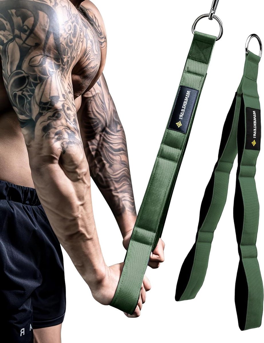 Tricep Touwbevestiging - Fitness Touw - Kracht Training - Verstelbare Handgrepen - One Size Fits All - Olijfgroen