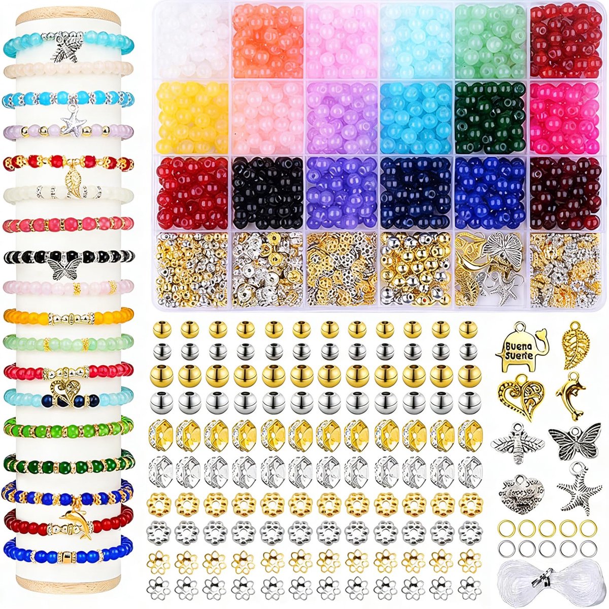 Sieradenset, natuurlijke edelsteenkralen, 5-8 mm, 1180 stuks onregelmatige natuurstenen kralen met gat, doe-het-zelf knutselset voor armbanden, halskettingen, oorbellen en ringen om te