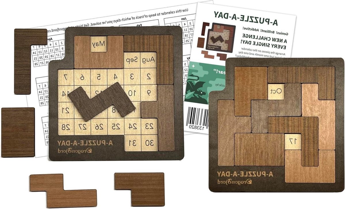 Puzzel Kalender - Dagelijkse Puzzel - Hersenen Trainen - 365+ Puzzels - 14 x 14 cm - Houtkleur