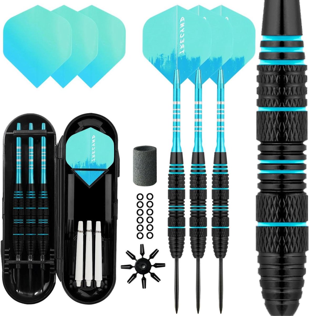Stalen Tip Darts - Dartpijlen Set - Darten Oefenen - Precisie Gefreesde Vaten - 3 Stuks - Blauw Groen