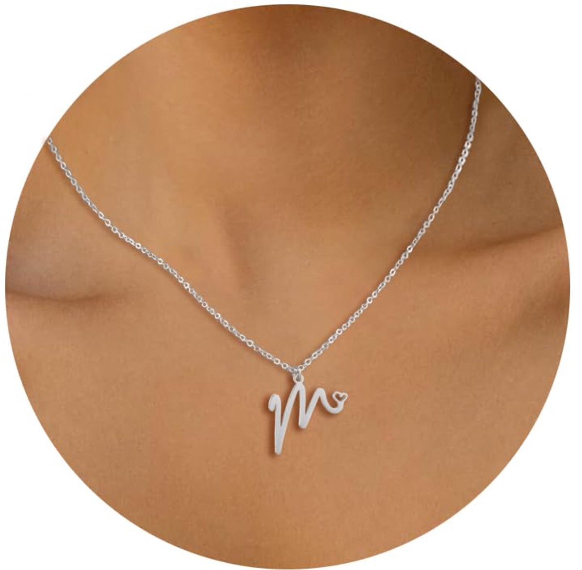 Zilveren Initialenketting voor Dames Gepersonaliseerde Naam Letterkettingen A-Z en Kleine Hartvormige Hanger Roestvrijstalen Ketting Sieraden Cadeau voor Meisjes Dames 45+5cm