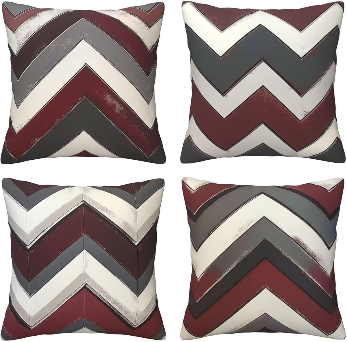 Set van 4 kussenslopen, 65 x 65 cm, golvend, rood en grijs, kussenslopen, fluweel, zacht, groot, ademend, dubbelzijdig, bankkussen, vierkant, decoratie voor huis, woonkamer, bank, stoel, slaapkamer