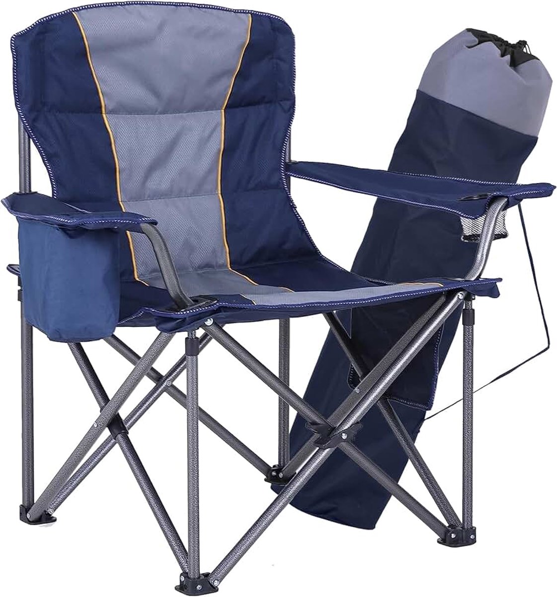 POINT SPORTS Oversized campingstoel, opvouwbare visstoel, draagbaar, 200 kg belastbaar, klapstoel met koeltas, armleuning, bekerhouder, gewatteerd, draagbare campingstoel (blauw)