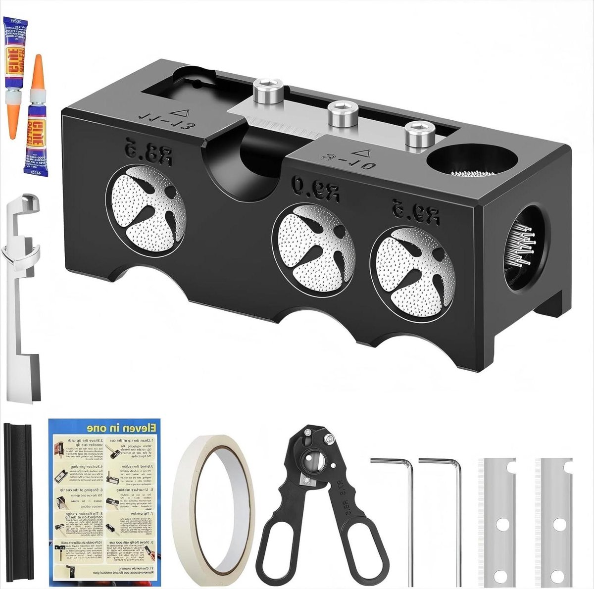 Biljartkeu reparatieset - Poolkeu accessoires - Onderhoud keu punten - 11 functies multifunctioneel - 10-delige set - Zwart